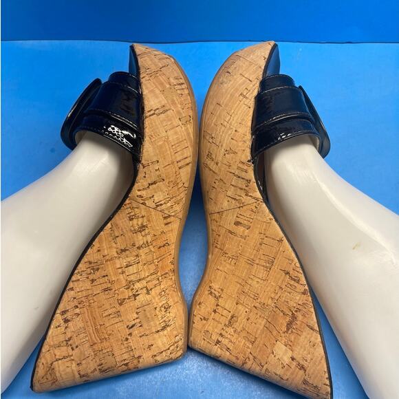 Francesco Morichetti Cork Wedge Black Leather Sandals Size 38 US 6 6.5 - Picture 6 of 12